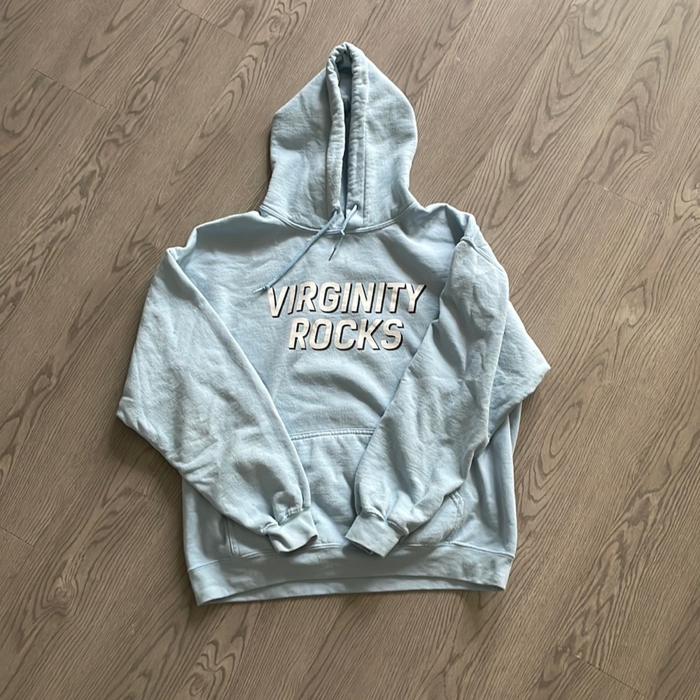 Virginity Rocks Light Blue Hoodie